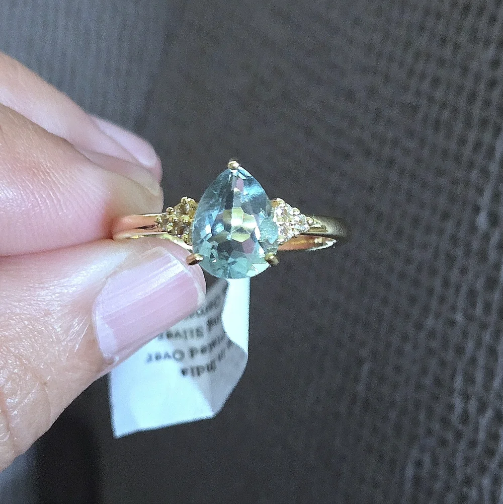 Shivam Green💚 Flourite Teardrop💧 with White Topaz Ring💍 - NWT - Picture 12 of 16